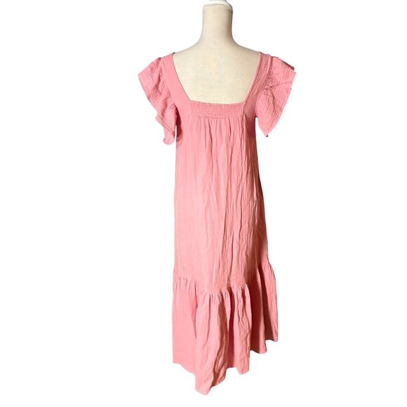 NWT Ophelia & Indigo Flora Dress in pink M medium midi flutter sleeve cotton - Picture 7 of 9